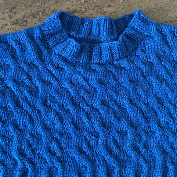Handmade 100% wool blue chunky cable knit crew neckline pullover sweater! Sz 2XL - Picture 3 of 13